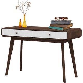 Cassie - Bureau Avec 2 Tiroirs En Effet Noyer Et Blanc