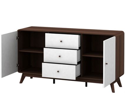 Cassie - Buffet Avec 2 Portes Et 3 Tiroirs En Effet Noyer Blanc