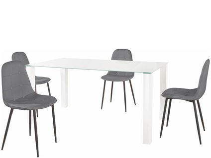 Norma-ensemble De Table à Manger 160x90cm Avec 4 Chaises En Gris