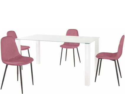 Norma-ensemble De Table à Manger 160x90cm Avec 4 Chaises En Rose