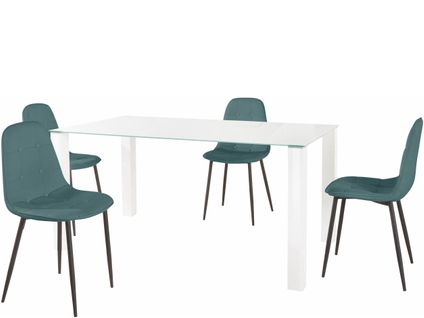 Norma-ensemble De Table à Manger 160x90cm Avec 4 Chaises En Bleu