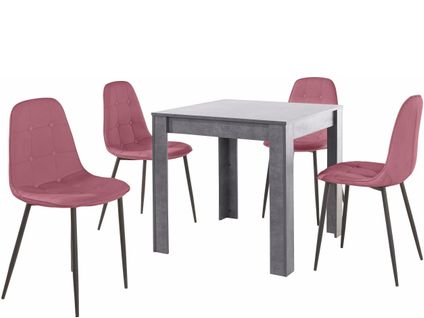 Lynn Et Luna-set De Ardoise Table De Salle à Manger 80x80cm Avec 4 Chaises En Rose