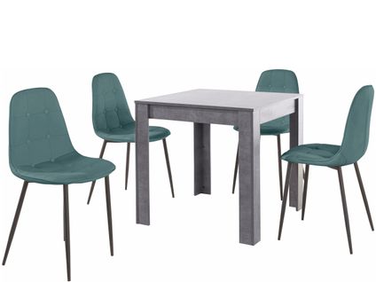 Lynn Et Luna-set De Ardoise Table De Salle à Manger 80x80cm Avec 4 Chaises En Bleu