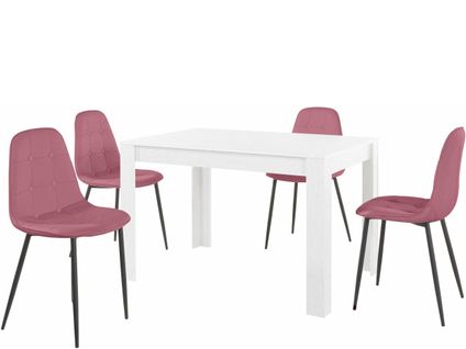 Lynn Et Luna-set De Table à Manger 120x80cm Avec 4 Chaises Blanc/rose