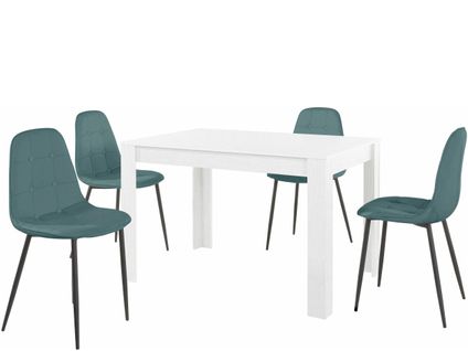 Lynn Et Luna-set De Table à Manger 120x80cm Avec 4 Chaises Blanc/bleu