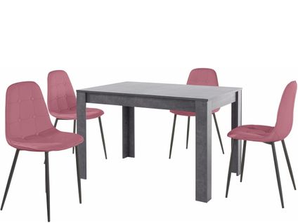 Lynn Et Luna-set De Table à Manger 120x80cm Avec 4 Chaises Ardoise/rose
