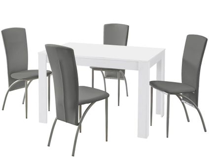 Lynn Et Nicole-ensemble De Table à Manger 120x80cm Avec 4 Chaises Blanc/gris Clair