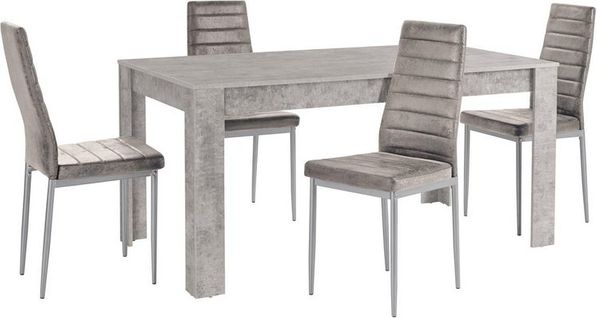 Lynn Et Kate-set De Table à Manger 160x90cm Avec 4 Chaises Gris Clair