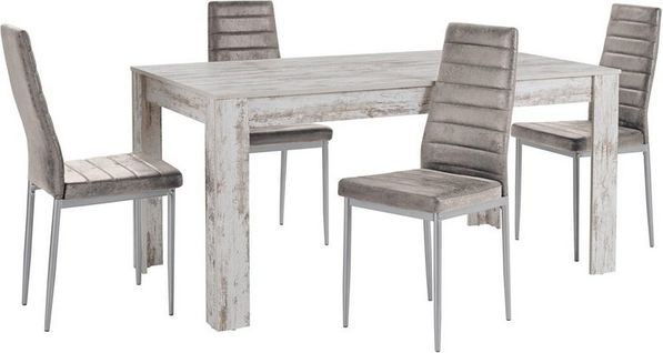 Lynn Et Kate-ensemble De Table à Manger 160x90cm Avec 4 Chaises Light Grey