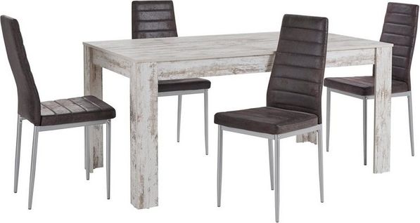 Lynn Et Kate-ensemble De Table à Manger 160x90cm Avec 4 Chaises Anthracite