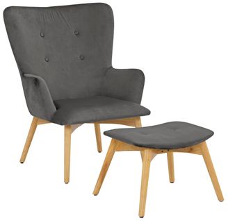 New York-fauteuil Avec Tabouret En Velours Gris