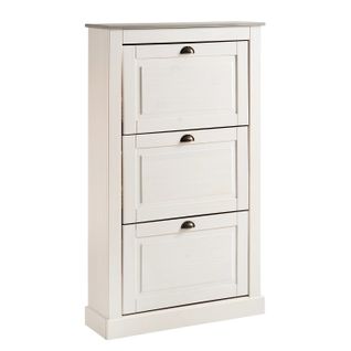 Toby-coffre à Chaussures Avec 3 Portes Battantes En Pin Blanc/gris