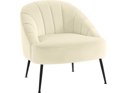 Quincy-fauteuil Lounge En Velours Et Métal Blanc Crème