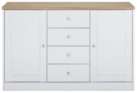 Heide - Buffet Avec 2 Portes Et 4 Tiroirs En Effet Chêne Blanc