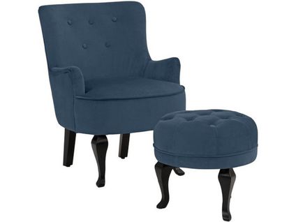 Houston-fauteuil + Tabouret En Velours Bleu