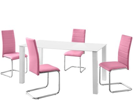 Norma Et Adora-ensemble De Table à Manger 160x90cm Avec 4 Chaises En Rose