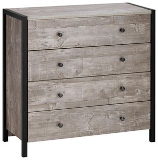 Chris-commode à 4 Tiroirs Aspect Bois, Couleur Béton Noir