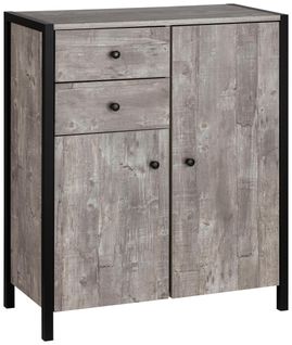 Chris-meuble à 2 Portes Et 2 Tiroirs, Aspect Béton Noir