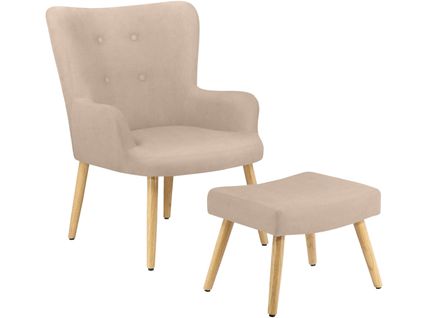 Coco-chaise D'appoint Tapissée Avec Tabouret En Microfibre Crème
