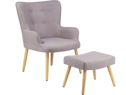Coco-fauteuils Rembourrée Avec Tabouret En Microfibre Gris