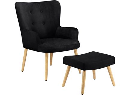 Coco-fauteuils Rembourrée Avec Tabouret En Velours Noir