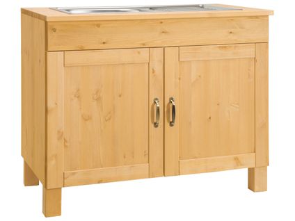 Alby-meuble Évier 100 Cm Avec 2 Portes En Pin Teinté