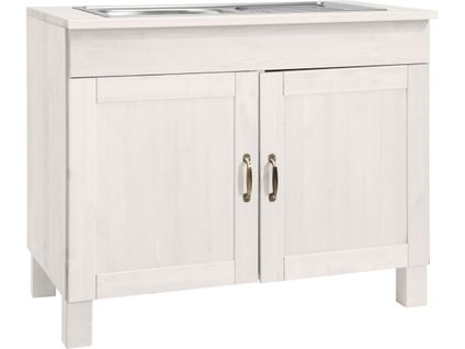 Alby-meuble Évier 100 Cm Avec 2 Portes En Pin Blanc Laqué