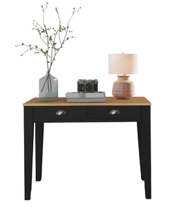 Lorca-bureau Avec 2 Tiroirs En Mdf Noir Et Plateau En Pin Nature