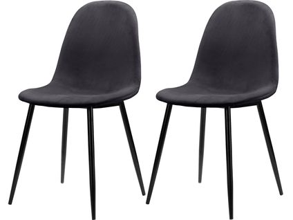 Monza - Ensemble De 2 Chaises De Salle à Manger En Velours Anthracite Et Pieds En Métal Noir