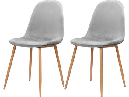 Monza - Lot De 2 Chaises De Salle à Manger En Velours Gris Et Pieds Chêne