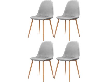 Monza - Lot De 4 Chaises De Salle à Manger En Velours Gris Et Pieds Chêne