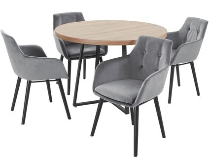 Anja Et Bradford-ensemble De Table à Manger 110cm Avec 4 Chaises En Gris