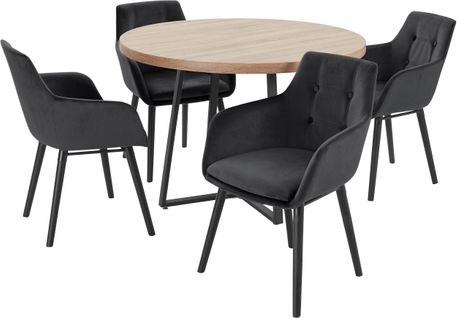 Anja Et Bradford-ensemble De Table à Manger 110cm Avec 4 Chaises En Noir