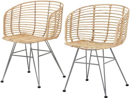 Ceko-chaises De Salle à Manger Lot De 2 En Rotin Nature