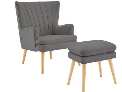 Zenia-fauteuils Rembourrée Avec Tabouret En Pu Anthracite