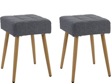 Louise - Tabouret En Tissu Anthracite Et Pieds En Métal Chêne