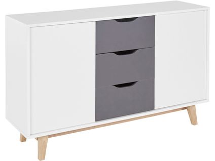 Meera-bahut Avec 2 Portes Et 3 Tiroirs En Blanc / Anthracite