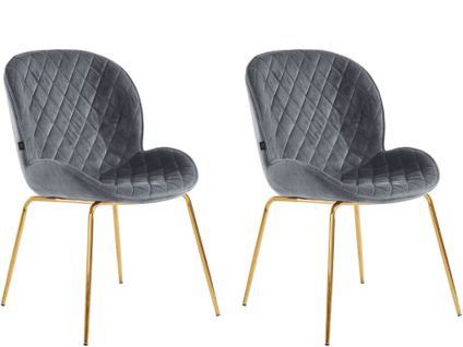 Mia-lot De 2 Chaises De Salle à Manger Rembourrées En Velours Gris