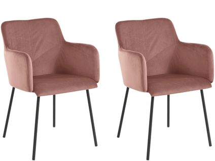 Jolie-lot De 2 Chaises De Salle à Manger Rembourrées En Velours Rose