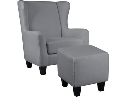 Zhili-fauteuils Rembourrée Avec Tabouret En Tissu Teddy Gris