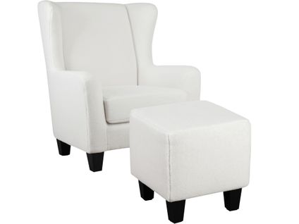 Zhili-chaise D'appoint Tapissée Avec Tabouret En Tissu Teddy Blanc Cassé