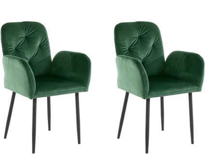 Mila-lot De 2 Chaises De Salle à Manger Rembourrées En Velours Vert Foncé