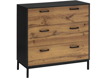 Rocco-commode à 3 Tiroirs En Effet Chêne Et Noir