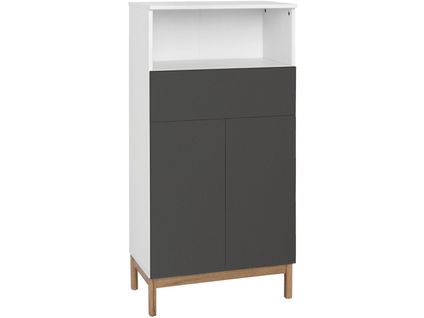 Mirza-armoire De Toilette Midi Sur Pied Avec 2 Portes Et 1 Tiroir En Blanc Anthracite