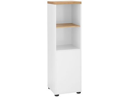 Thessa-armoire Avec 1 Porte Et 1 Étagère En Mdf Blanc Et Chêne