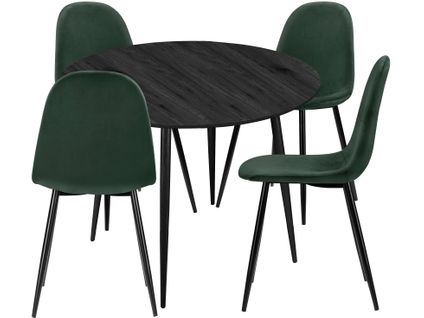 Monza-set De Table Ronde 100 Cm Et 4 Chaises En Vert / Noir