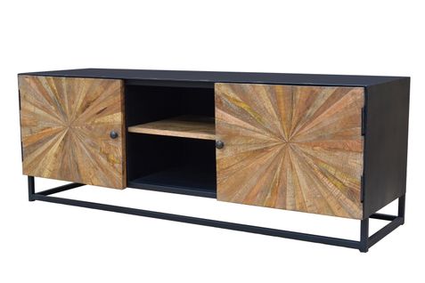 Madira-meuble TV Avec 2 Portes En Bois De Manguier / Métal Noir