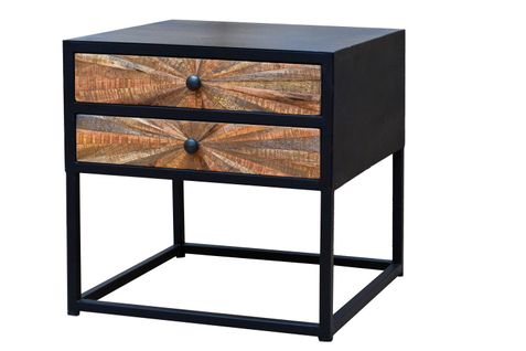 Madira-table De Chevet Avec 2 Tiroirs En Bois De Manguier Noir