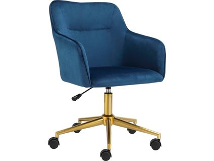 Caspar-chaise De Bureau Bleu Velours/or