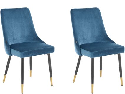 Iris-chaises De Salle à Manger Tapissées Lot De 2 En Bleu Velours